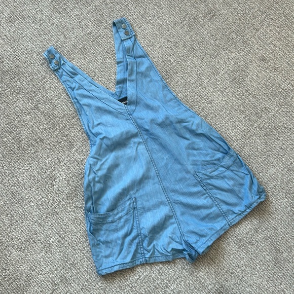 Mock Denim Blue Overall-Style Romper (50% Tencel 50% Bamboo) - Picture 1 of 5